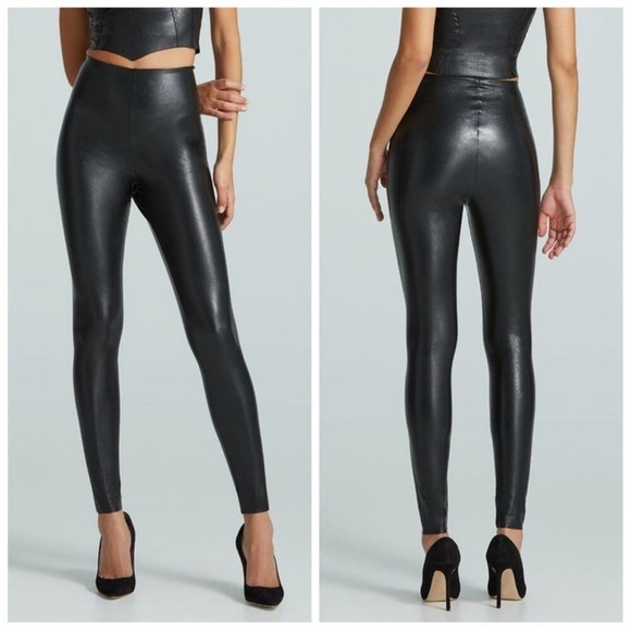 Commando Womens Faux Leather Leggings Size S Black High Rise Firming Stretch - Picture 1 of 11